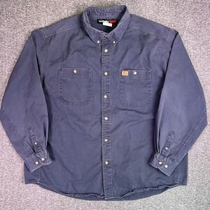 Wrangler Riggs Shirt Mens 2XL Blue Workwear  Button‎ Down Long Sleeve Cotton